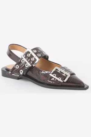 Ganni Slingback van leer met slangenprint