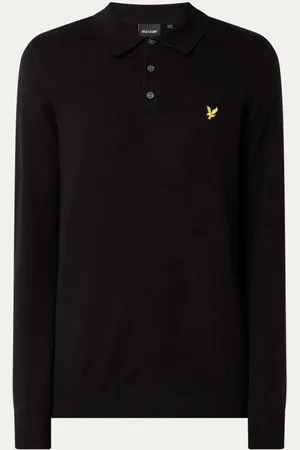 Lyle & Scott Fijngebreide regular fit polo in merino wolblend met logo