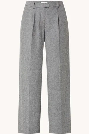 Modstrom Lissie high waist wide fit pantalon in wolblend met visgraatdessin