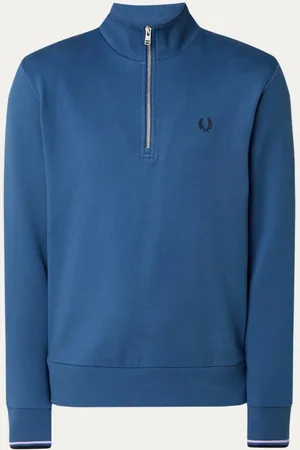 Fred Perry Sweater met halve rits en logoborduring