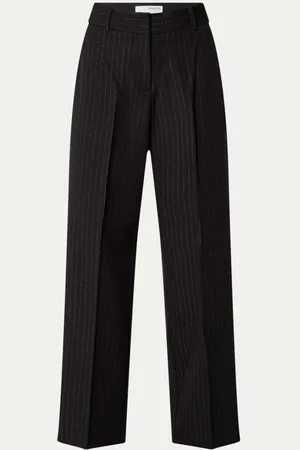 SELECTED Eli-Rita high waist wide fit pantalon met krijtstreep en lurex