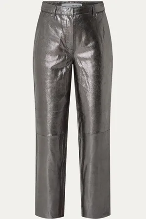 SELECTED Cora high waist loose fit broek van lamsleer met metallic finish