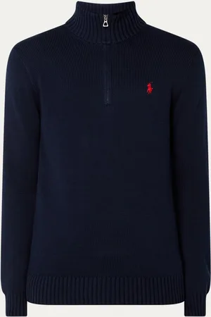 Ralph Lauren Ribgebreide trui met halve rits en logoborduring