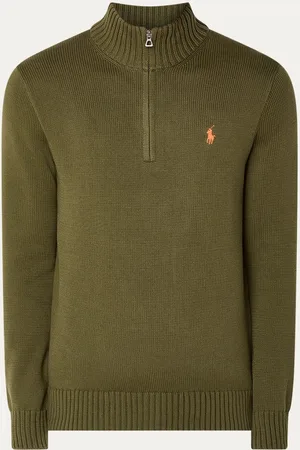 Ralph Lauren Ribgebreide trui met halve rits en logoborduring