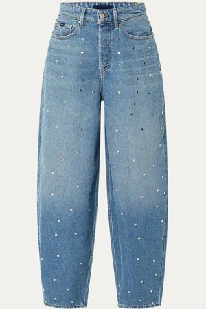 Denham Taru high waist loose fit jeans met strass
