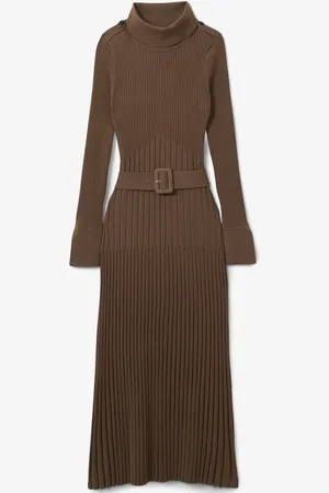 Reiss Vinette ribgebreide midi jurk met ceintuur