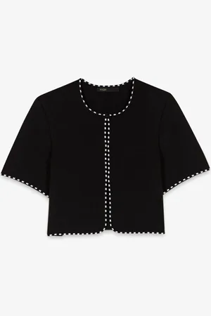 Maje Fijngebreid cropped vest met ronde hals