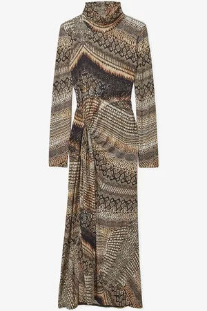 Reiss Naomi midi jurk met slangenprint en strikceintuur
