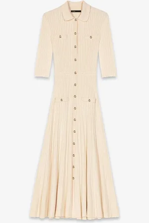 Maje Ribgebreide midi blousejurk met sierknopen