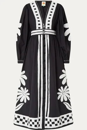 Farm Rio Nature maxi blousejurk met borduring en bloemenprint