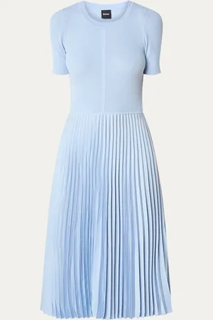 HUGO BOSS Fadridi ribgebreide midi jurk met plissé