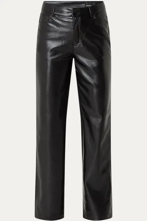 HUGO BOSS Crossroad high waist straight fit broek van imitatieleer