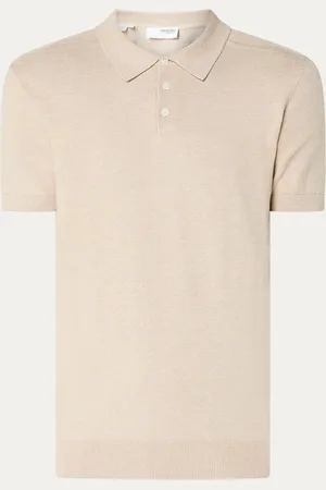 SELECTED Fijngebreide regular fit polo in biologische katoenblend
