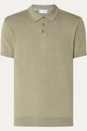 SELECTED Fijngebreide regular fit polo in biologische katoenblend