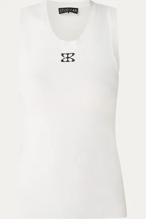 STUDIO AR Fijngebreide tanktop met logoborduring
