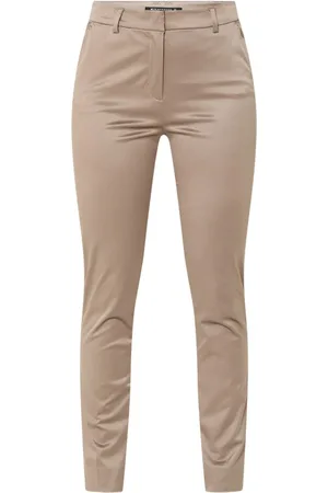 Expresso Mid waist slim fit chino van satijn met steekzakken