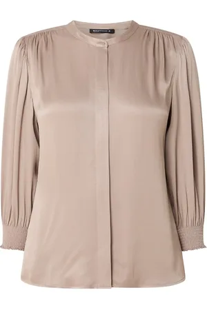 Expresso Blouse van satijn met smockwerk