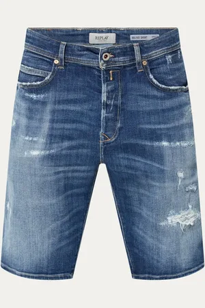 Replay Straight fit korte broek van denim met donkere wassing
