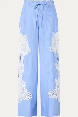 Essentiel Antwerp Hace high waist wide fit pantalon met broderie en streepprint