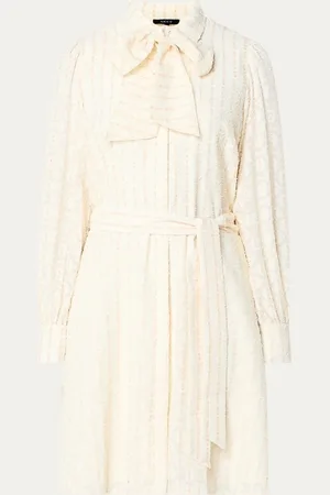 NIKKIE. Izan mini blousejurk met lurex en sjaalkraag