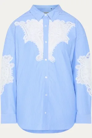 Essentiel Antwerp Hoofd oversized blouse met details van kant en streepprint