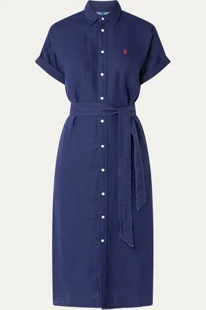 Ralph Lauren Midi blousejurk met strikceintuur en logo