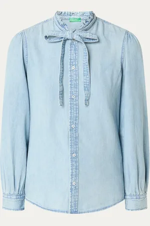 Benetton Blouse van chambray met sjaalkraag