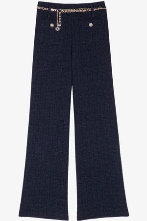Maje High waist straight fit pantalon van bouclé met ceintuur