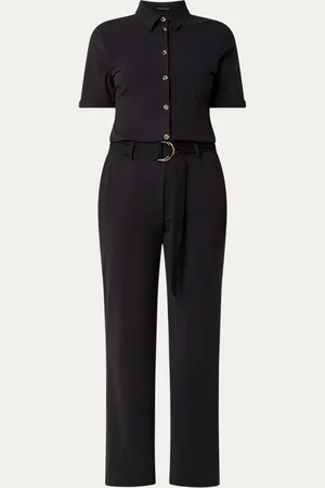 Expresso Straight fit jumpsuit met steekzakken en ceintuur