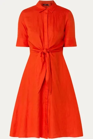 Ralph Lauren Midi blousejurk van linnen met strikdetail