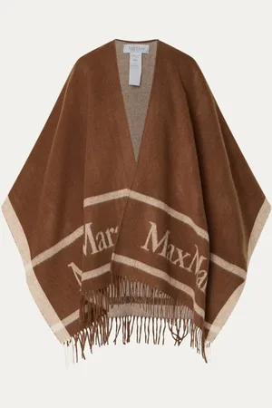 Max Mara Hilde poncho van wol met logoprint en franjes