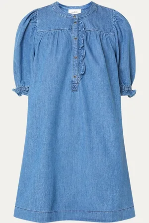 Bash Mini jurk van chambray met pofmouw