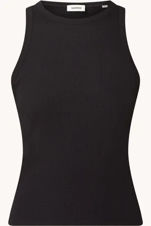 Sandro Ribgebreide tanktop met logoborduring