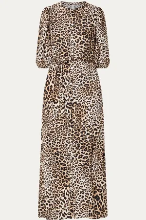beaumont Lesley maxi blousejurk met panterprint en strikceintuur