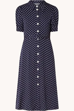 L.K. Bennett L-K-Bennett Valerie midi blousejurk met stippenprint en ceintuur
