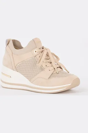 Dune Eiline sneakerwedge van leer met suède details