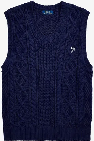 Ralph Lauren Aran kabelgebreide spencer met logoborduring
