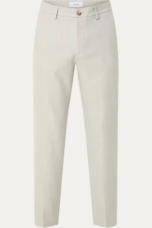 Les Deux Como straight fit pantalon met visgraatdessin en steekzakken