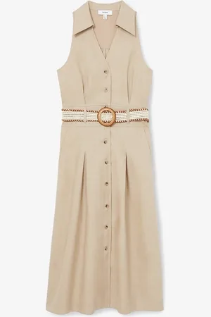 Reiss Annie midi blousejurk van linnen met ceintuur