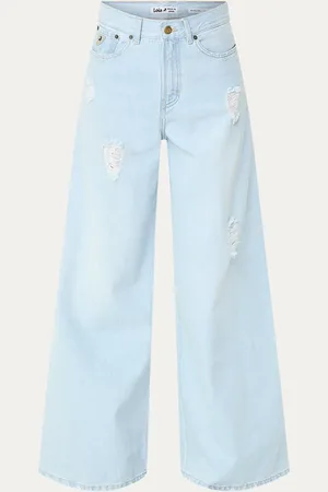 Lois Marlene high waist wide leg jeans met destroyed afwerking