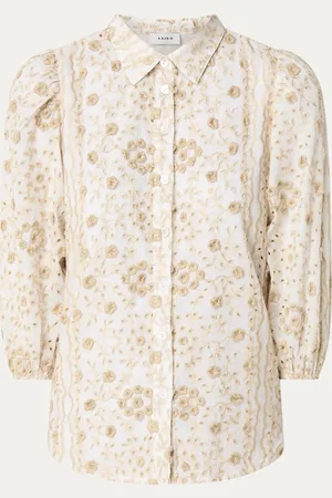Aaiko Lien 2 Tone cropped blouse met broderie en ballonmouw