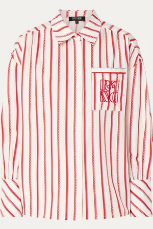 Refined Department Lara oversized blouse met streepprint en logoborduring