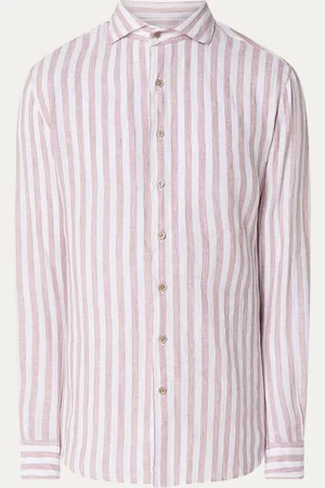 Profuomo Slim fit overhemd van linnen met streepprint