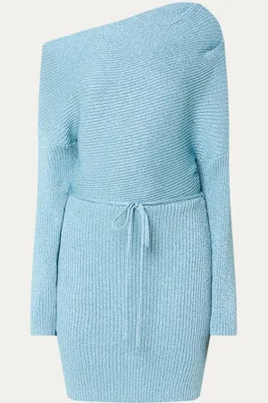Never Fully Dressed Tilly ribgebreide one shoulder mini jurk met lurex