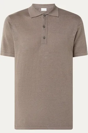Profuomo Fijngebreide regular fit polo in linnenblend