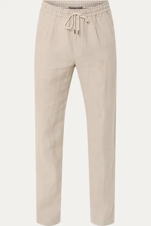 Boggi Milano City slim fit pantalon van linnen met trekkoord