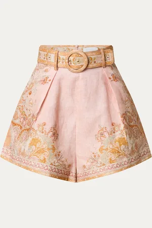 ZIMMERMANN Acacia high waist wide fit korte broek van linnen met ceintuur