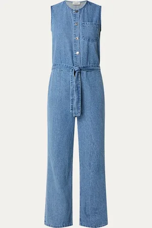 Modstrom Minni straight fit jumpsuit van denim met borstzak en strikceintuur