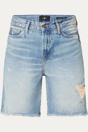 7 for all Mankind Lola high waist straight fit korte broek van denim met ripped details