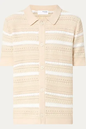 SELECTED Palo fijngebreide regular fit overhemd van crochet met polokraag